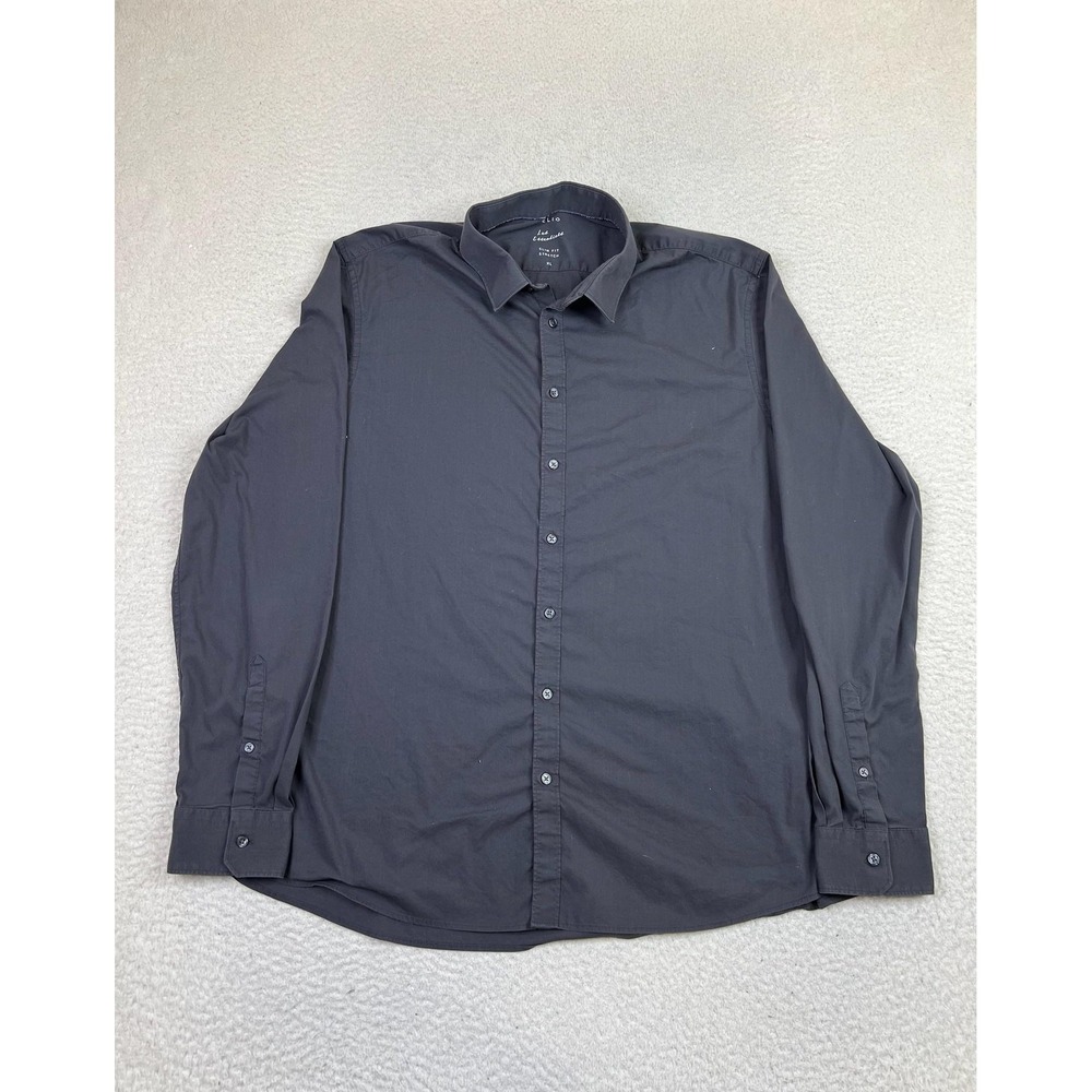 Celio Les Essentiels Shirt Mens XL Anthra Dark Slim Fit Stretch Button Up Casual